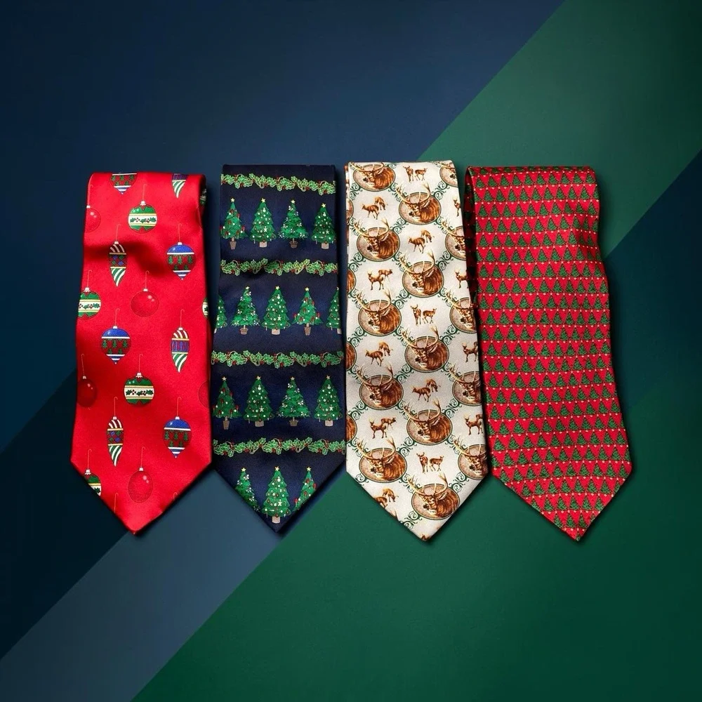 Lot of 4 Men's Christmas Neckties Holiday Ornaments Festive